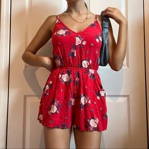 Red Floral Romper